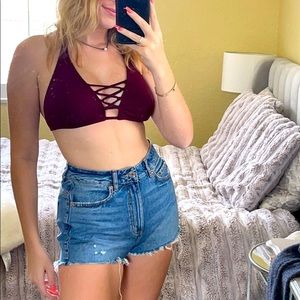 Maroon CrissCross Swimsuit Top
